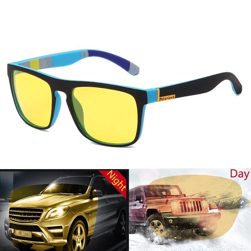 Occhiali da sole polarizzati visione notturna unisex montatura quadrata UV400 anti-riflesso occhiali da guida tendenza autunno 2025