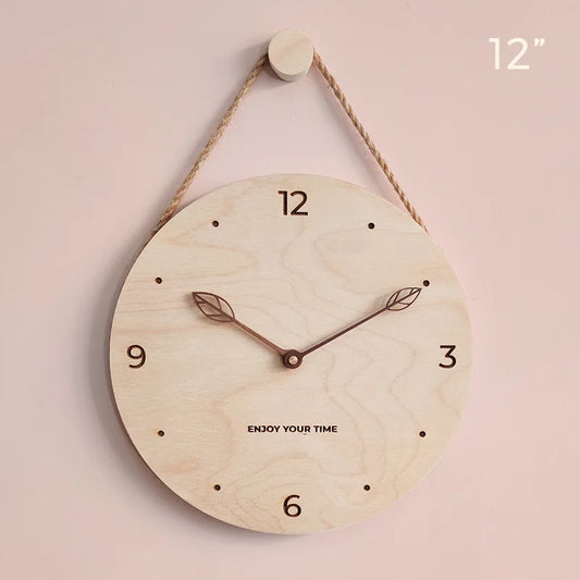 Wooden Wall Clock 12 Inch Hanging Rope Minimalist Round Clock Fall 2025 Rustic Home Decor Cozy Living Room Accent