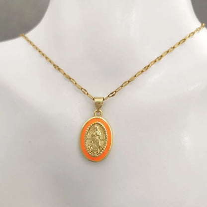 Timeless women's Virgin Mary pendant necklace - 18K gold-plated stainless steel link chain, for everyday wear