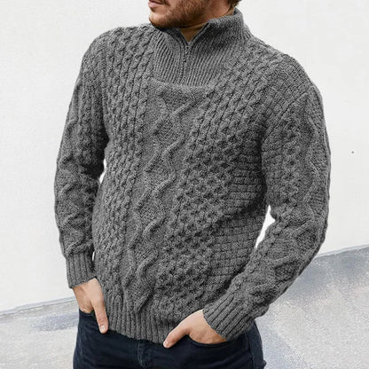 Warm Cozy Men's Half Zip Sweater - Cable Knit Wool