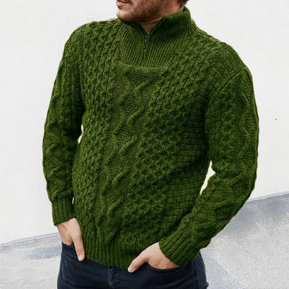 Warm Cozy Men's Half Zip Sweater - Cable Knit Wool