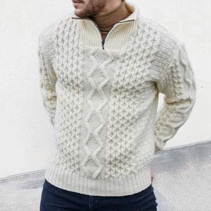 Warm Cozy Men's Half Zip Sweater - Cable Knit Wool