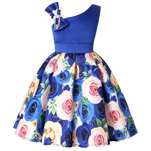 Soft girls' dress - one-shoulder knee-length floral, polyester, for party or wedding