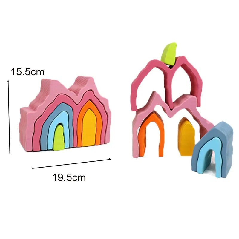 Wooden Rainbow Blocks Montessori Stacking Toys Wood Building Blocks Back to School 2025 Educational STEM Gift