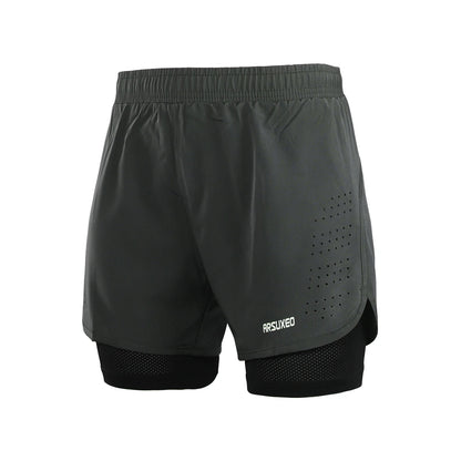 Stretchy men's 2-in-1 running shorts - longer liner, polyester blend, for jogging and gym