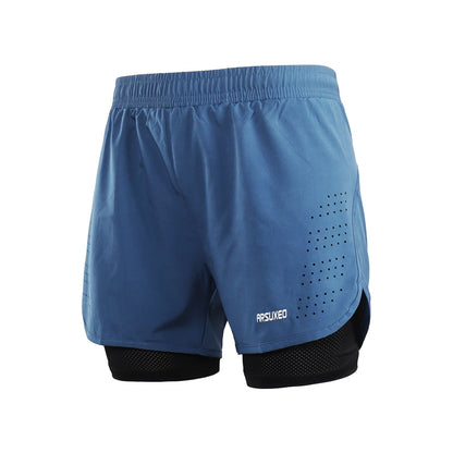 Stretchy men's 2-in-1 running shorts - longer liner, polyester blend, for jogging and gym