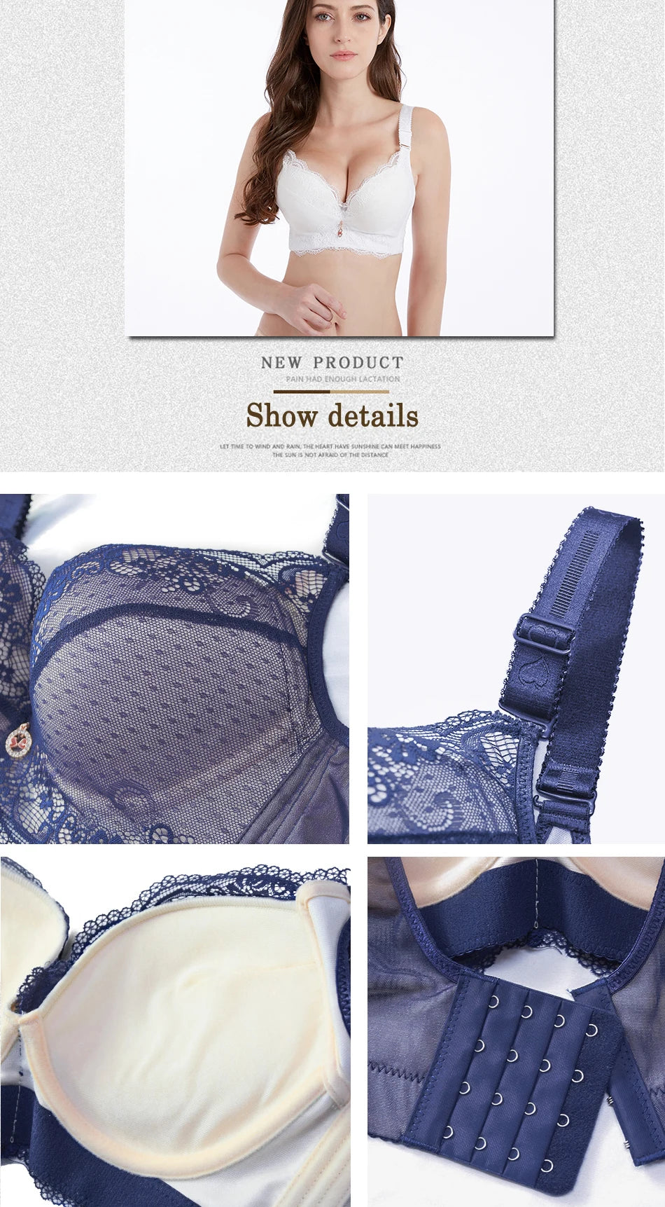 Flattering women's lace push-up bra - underwire 3/4 cup, nylon blend, everyday lingerie