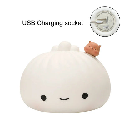 Natlampe Genopladelig LED Kanin Dumpling Tegneserie Sengebordslampe Efterår 2025 Børneværelse Blød Søvn Gave