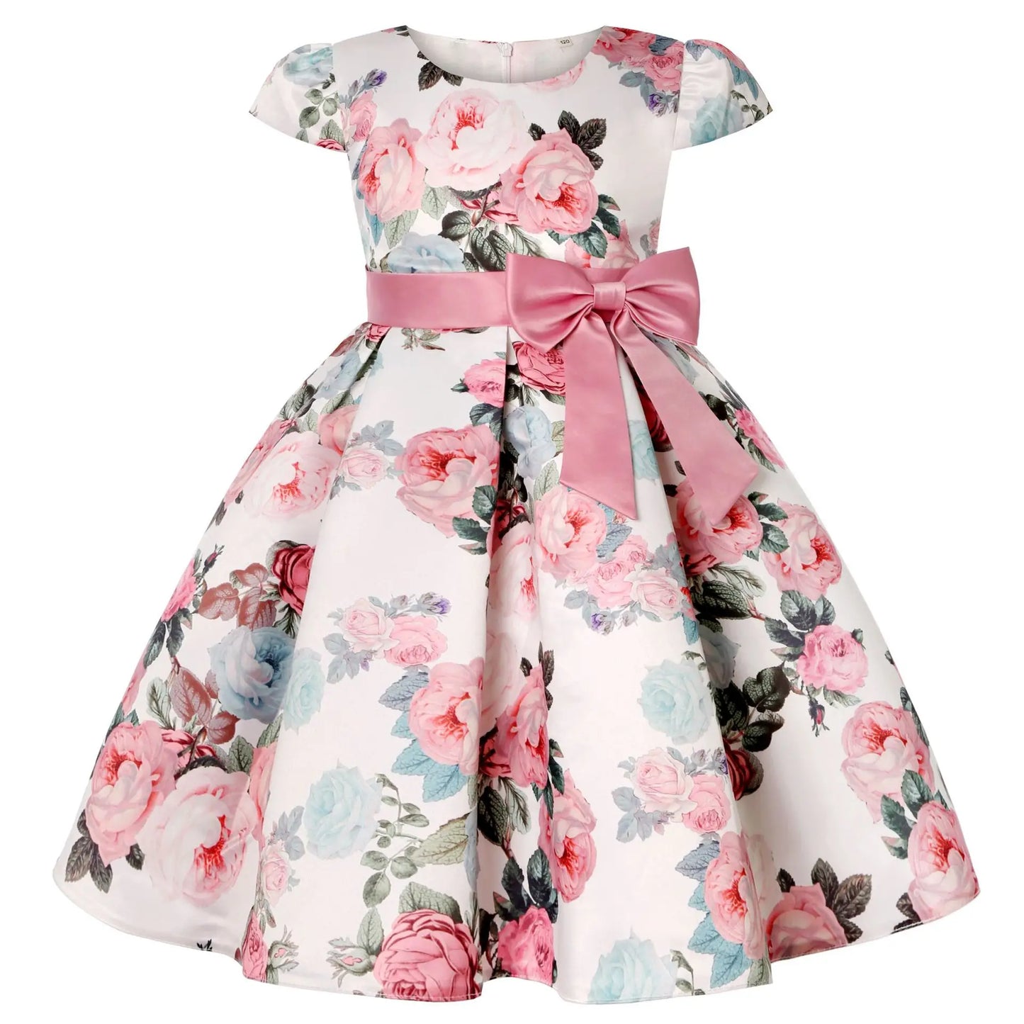 Soft girls' dress - one-shoulder knee-length floral, polyester, for party or wedding