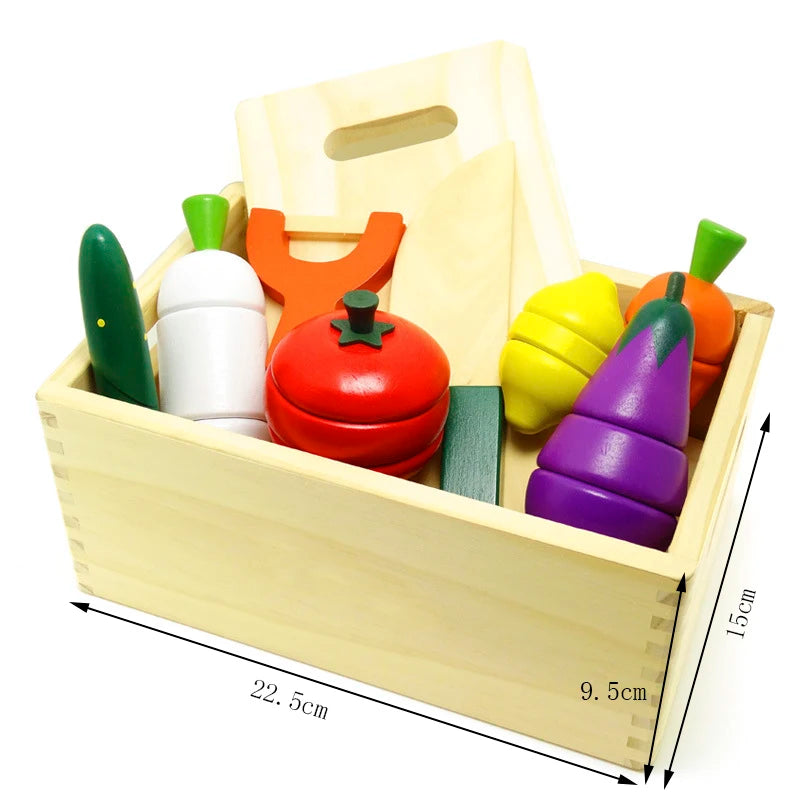 Montessori Wooden Fruits & Vegetables Cutting Set - Eco-Friendly Pretend Play Kitchen Toys for Kids