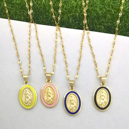 Timeless women's Virgin Mary pendant necklace - 18K gold-plated stainless steel link chain, for everyday wear