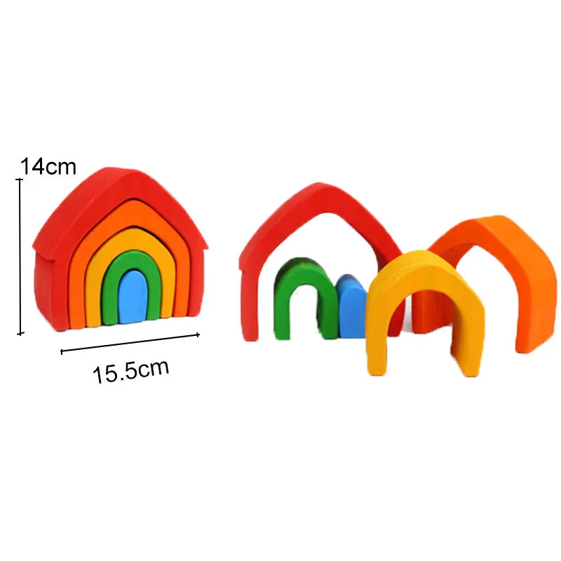 Wooden Rainbow Blocks Montessori Stacking Toys Wood Building Blocks Back to School 2025 Educational STEM Gift