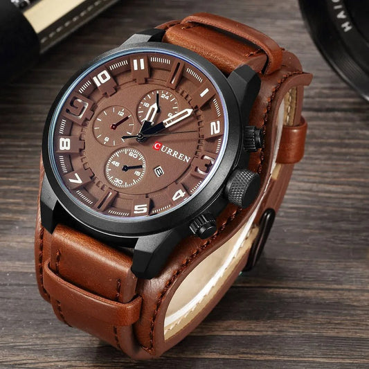 Hochwertige Herren Chronograph Armbanduhr – klassisches Design, echtes Leder, für Business und elegante Anlässe 0