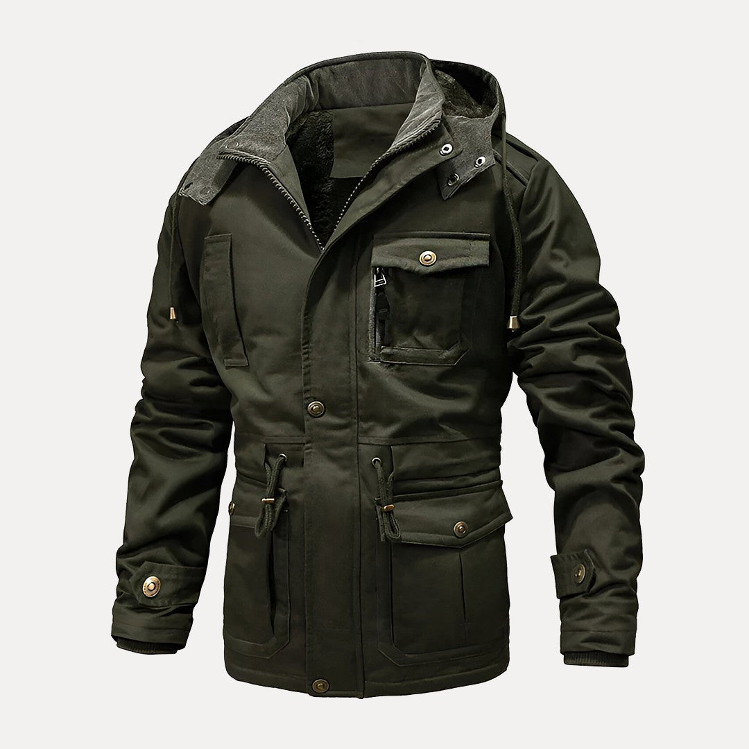Chaqueta utilitaria estructurada cálida para hombre - con capucha y cadera, para invierno