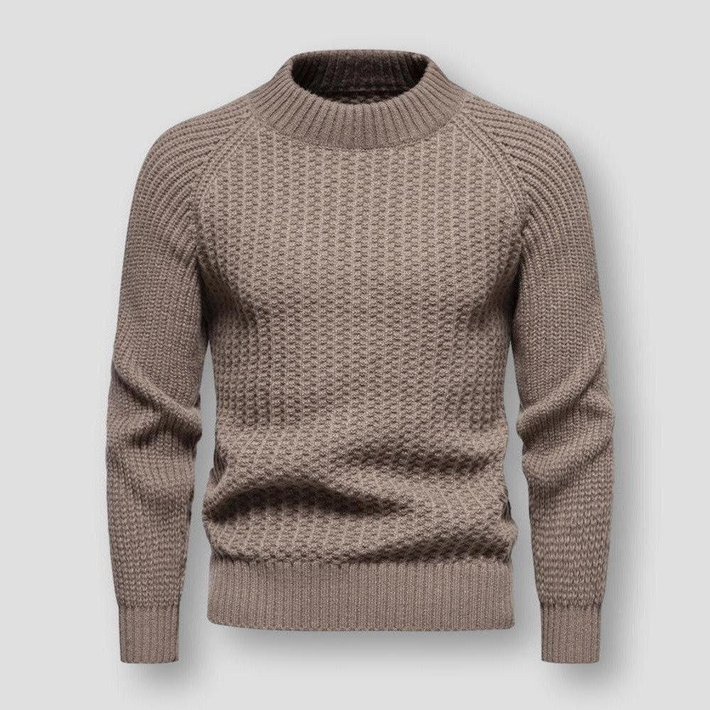 Warm Men's Waffle Knit Sweater - Crewneck, Wool, Winter