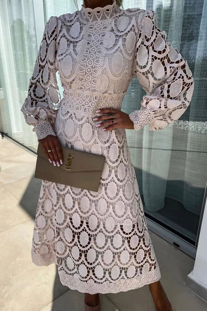 Variant image for Elegant White Midi Dress with Flattering Fit, Long Sleeve Design for Versatile Occasions - Perfect for Women-16