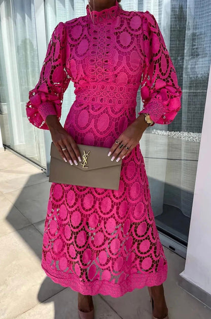 Elegant White Midi Dress with Flattering Fit, Long Sleeve Design for Versatile Occasions - Perfect for Women-1