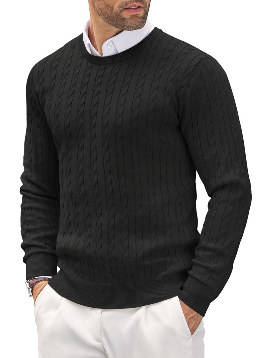 Fitted Men's Knit Sweater - Slim Cable Knit, Cotton, Casual