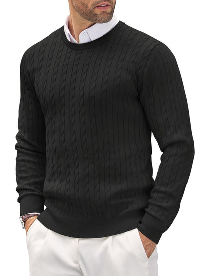 Fitted Men's Knit Sweater - Slim Cable Knit, Cotton, Casual