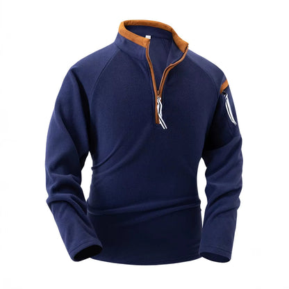 Warm Men's Zip Pullover - Stand Collar, Fleece, For Winter