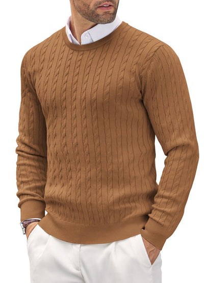 Fitted Men's Knit Sweater - Slim Cable Knit, Cotton, Casual
