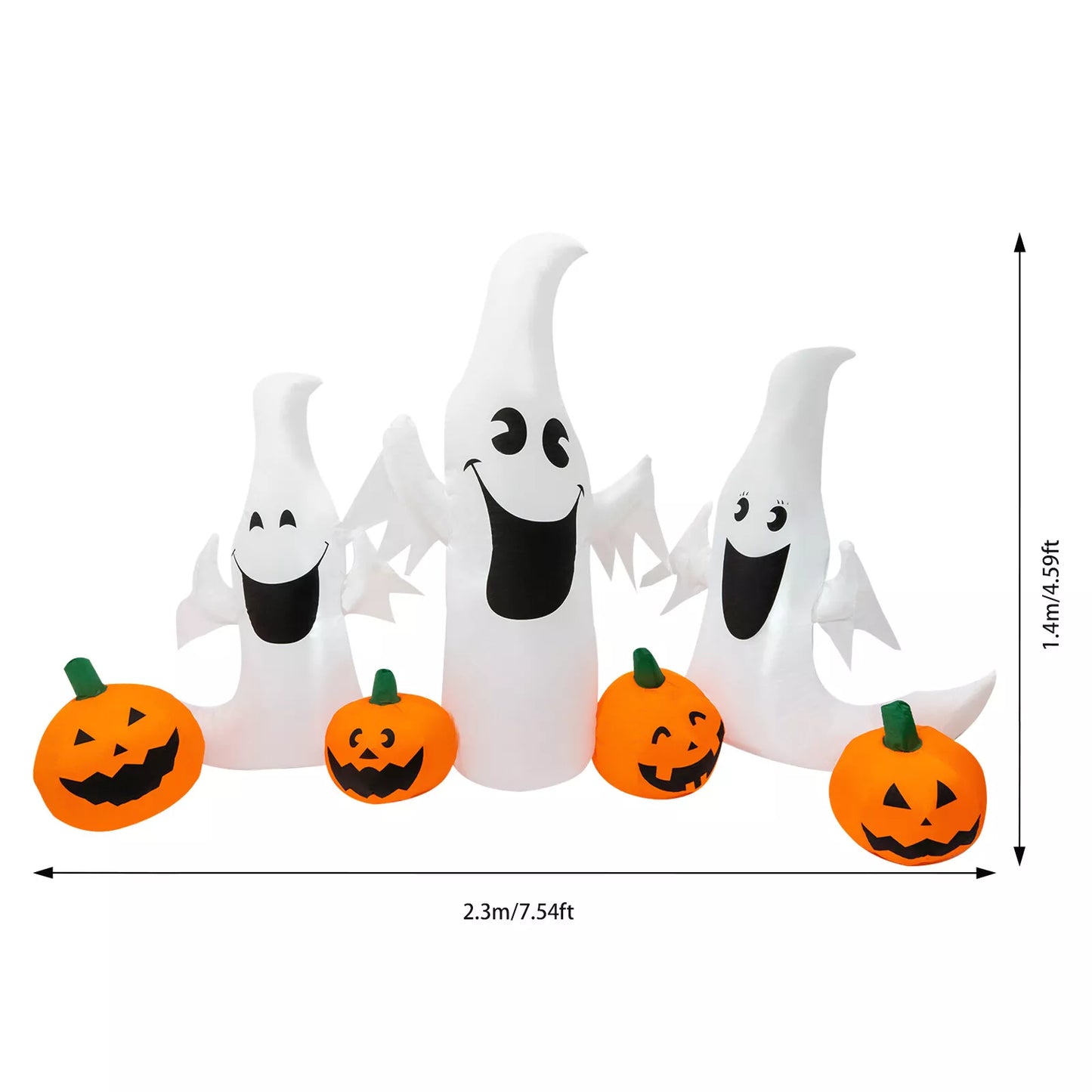 4.6ft Halloween Inflatable Pumpkin and Ghosts with LED Lights – Fun Outdoor Yard Decoration