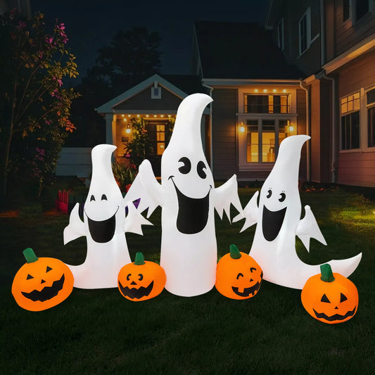 4.6ft Halloween Inflatable Pumpkin and Ghosts with LED Lights – Fun Outdoor Yard Decoration