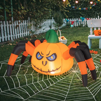 5ft Inflatable Pumpkin Spider with LED Lights – Spooky Halloween Yard Decor, Easy Setup for Outdoor Use