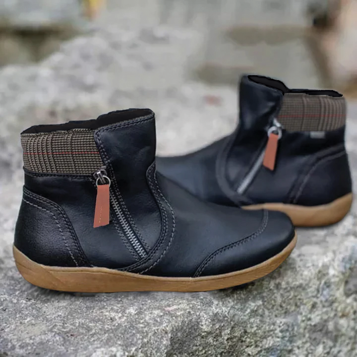 Bottines chaudes et confortables pour femmes - Zip, cuir synthétique, hiver