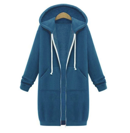 Warm Relaxed Women Longline Zip Hoodie - Cotton Blend