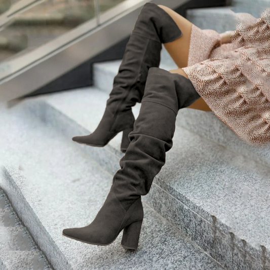 Supportive Women Thigh-High Boots - Slouchy, Suede Autumn