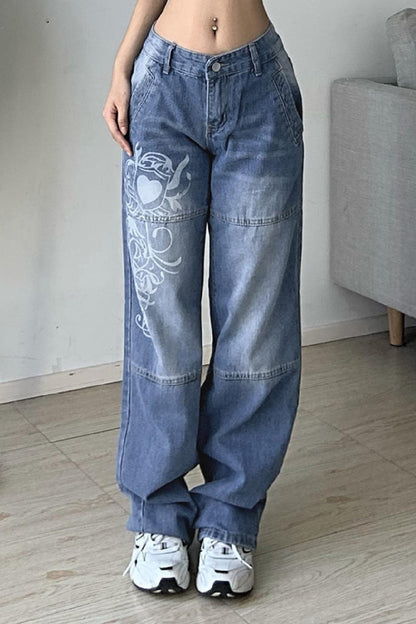 Women's Baggy Low Rise Jeans, Y2K Vintage Denim with Comfortable Fit, Casual Style, Multiple Washes Available-1