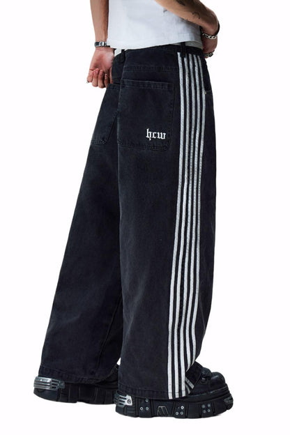 Wide Leg Jeans with Embroidered Cross Design, Unisex Y2K Style, Comfortable Baggy Fit, Sizes S to 3XL-3