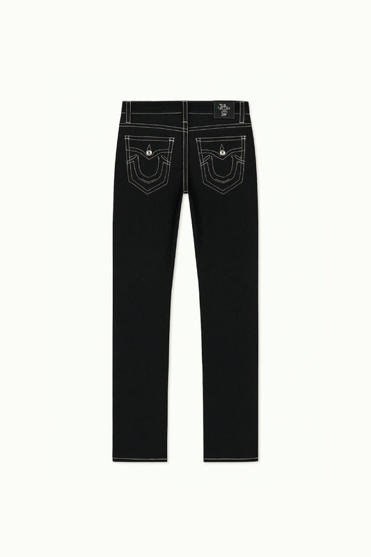 Black Y2K Jeans with White Stitching, Comfortable Fit, Regular Length, Versatile Style, 100% Cotton-1