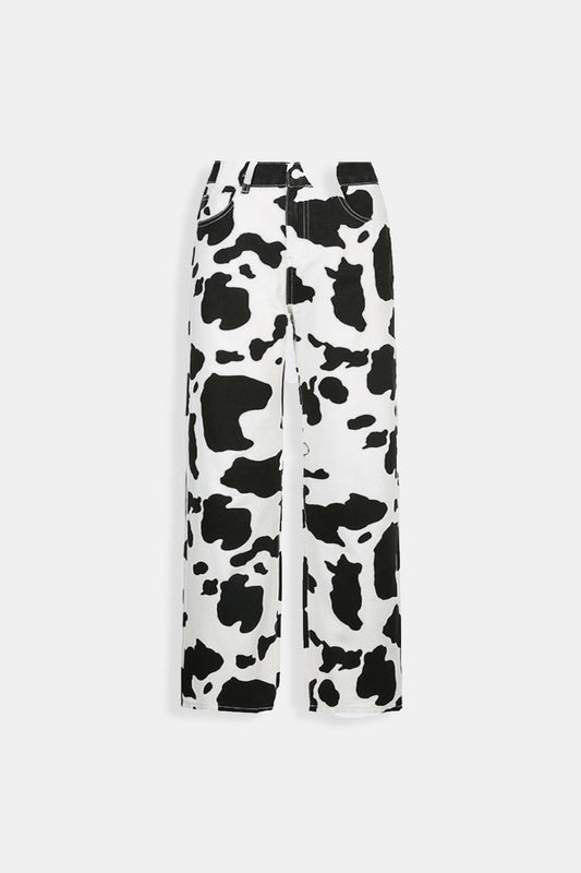 Unique Cow Print Denim Jeans for Women, Comfortable High-Quality Casual Fit, Available in Skinny, Relaxed, and Straight Leg Styles-1