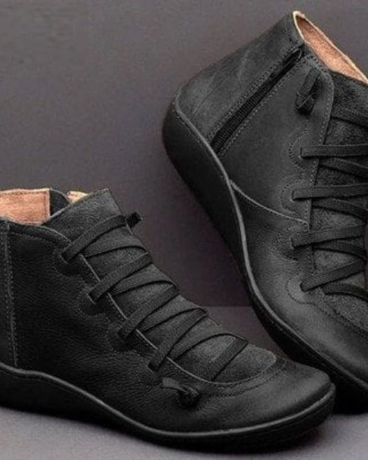 Supportive Classic Leather Ankle Boots - Lace Up, Casual