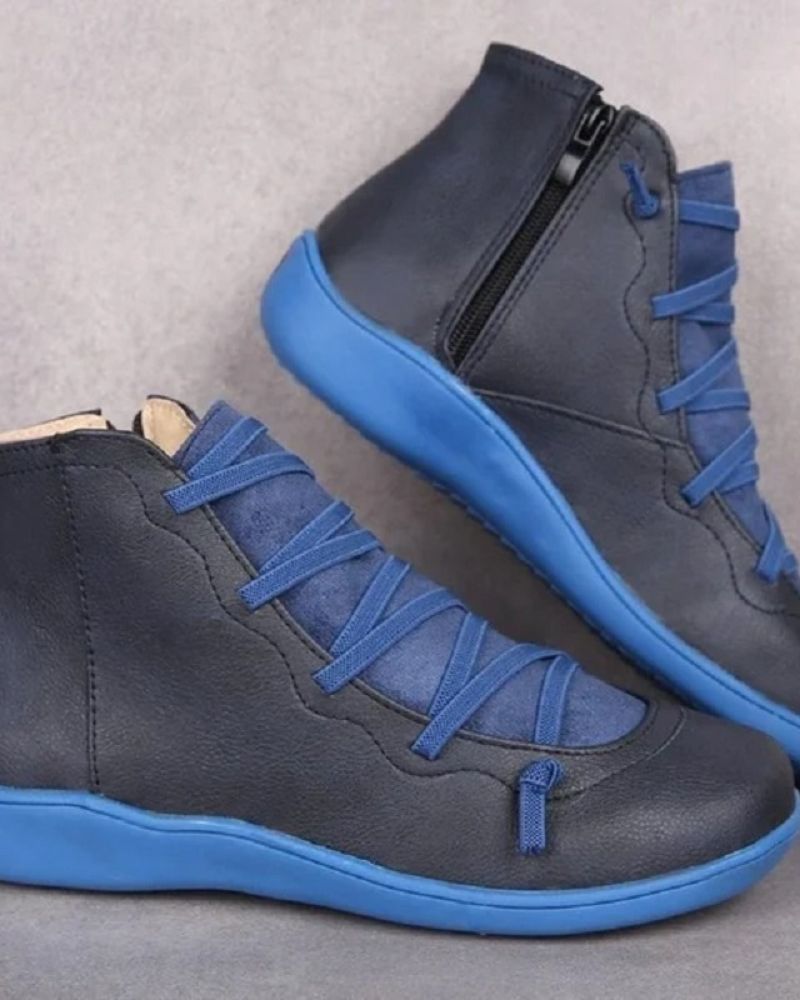 Supportive Classic Leather Ankle Boots - Lace Up, Casual