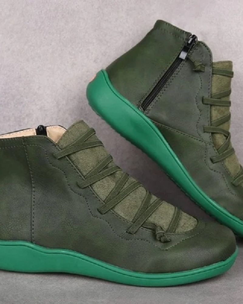 Supportive Classic Leather Ankle Boots - Lace Up, Casual