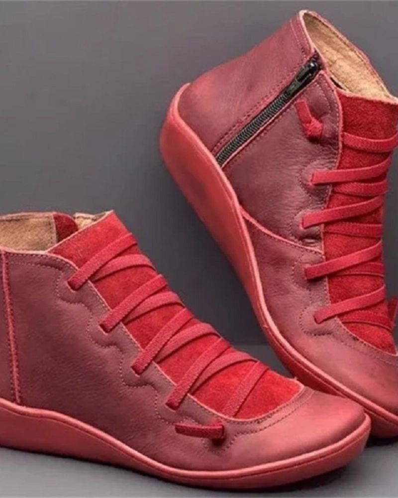 Supportive Classic Leather Ankle Boots - Lace Up, Casual