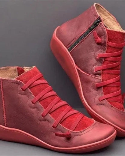 Supportive Classic Leather Ankle Boots - Lace Up, Casual