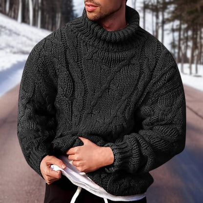 Warm Men's Cable Knit Sweater - Oversized Turtleneck Winter