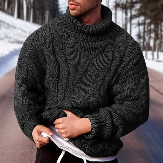 Warm Men's Cable Knit Sweater - Oversized Turtleneck Winter