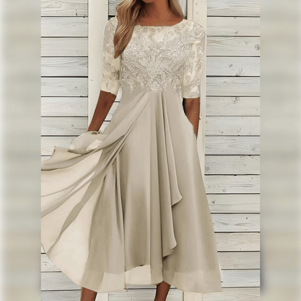 Variant image for Elegant Mid-Length Women's Dress, Embroidered Wedding Guest Dress with Short Sleeves, Available in Multiple Colors-57