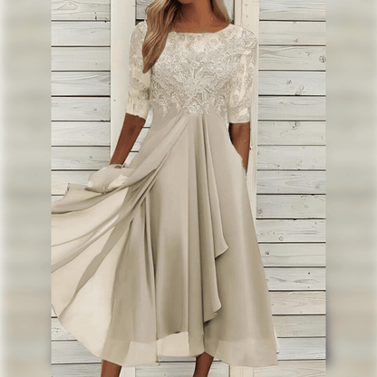 Variant image for Elegant Mid-Length Women's Dress, Embroidered Wedding Guest Dress with Short Sleeves, Available in Multiple Colors-57
