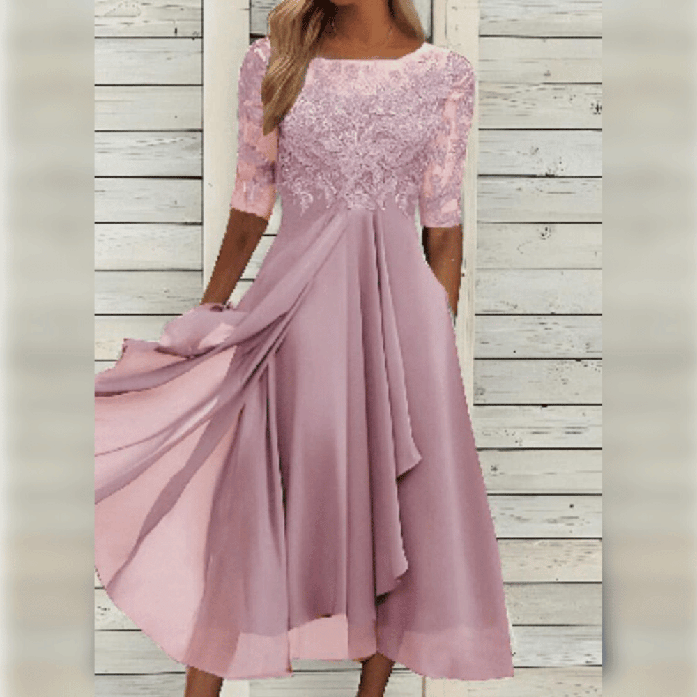 Variant image for Elegant Mid-Length Women's Dress, Embroidered Wedding Guest Dress with Short Sleeves, Available in Multiple Colors-49
