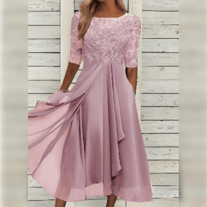 Variant image for Elegant Mid-Length Women's Dress, Embroidered Wedding Guest Dress with Short Sleeves, Available in Multiple Colors-49