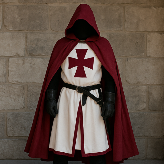 Knights Templar Crusader Cosplay Costume - Authentic Tunic & Cape Set for Halloween