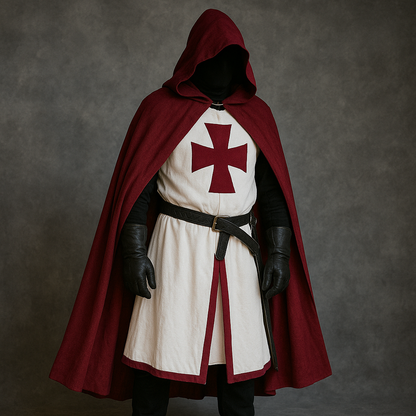 Costume de cosplay des Chevaliers Templiers Croisés - Ensemble authentique de tunique et de cape pour Halloween