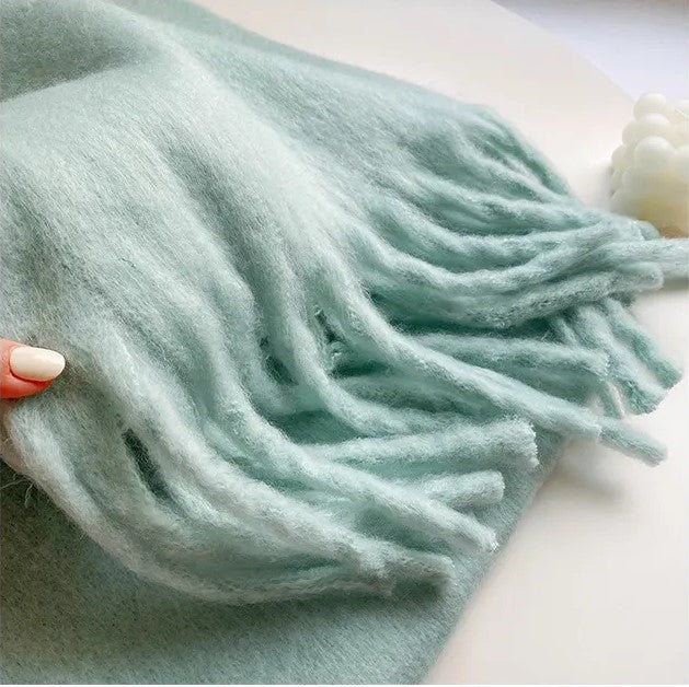 Oversized Women Scarf - Long Fringed Fluffy Wool Winter