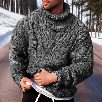 Warm Men's Cable Knit Sweater - Oversized Turtleneck Winter